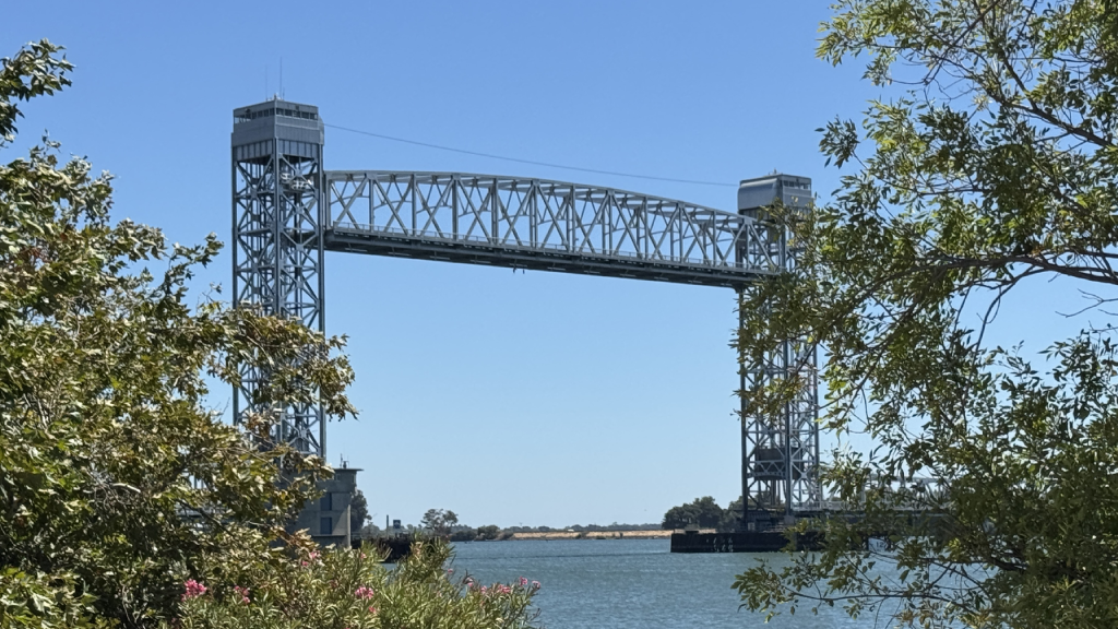 Rio Vista waterfront along the Sacramento River in Rio Vista, California