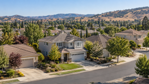 Suburban homes and rolling hills Solano County